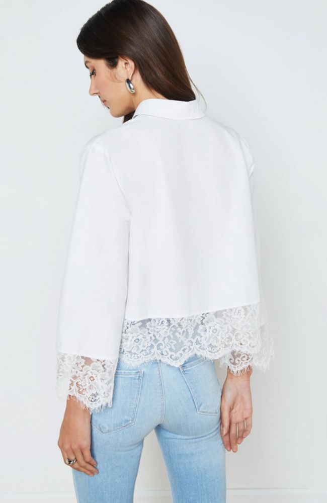 Levo Lace Trim Cropped Shirt