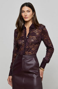 Maia Lace Buttondown Blouse in Dark Malbec
