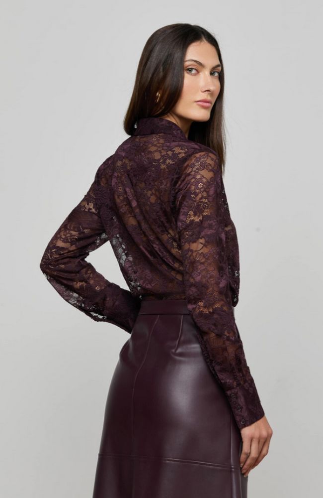 Maia Lace Buttondown Blouse in Dark Malbec
