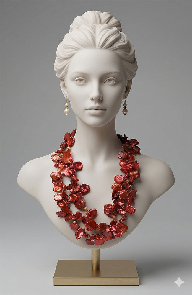 Dbl Strand Pimento Pearl Necklace