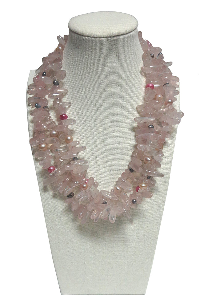 3 Strand Rose Quartz Necklace