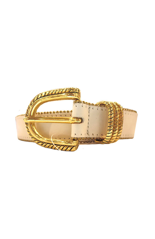 White Antique Gold Trim Belt