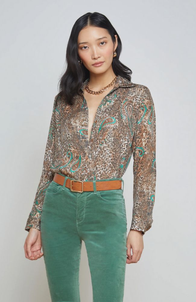Nina LS Brown Sage Vale Blouse