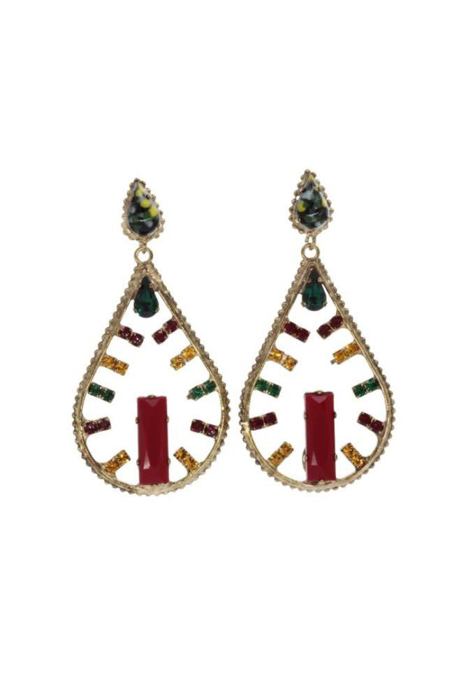 Teardrop Red Rectangular Gem Earrings