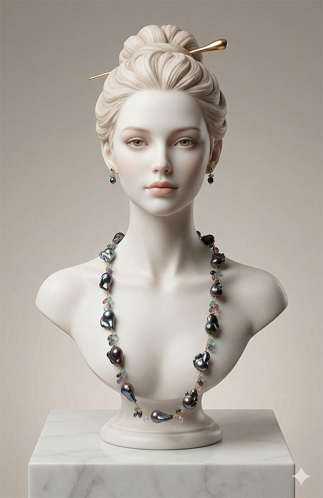 Natural Blue Grey Baroque Pearl Necklace