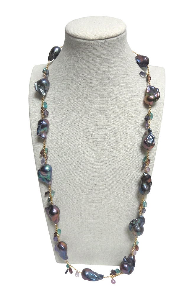 Natural Blue Grey Baroque Pearl Necklace
