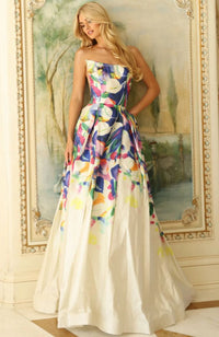 Strapless Floral Ball Gown