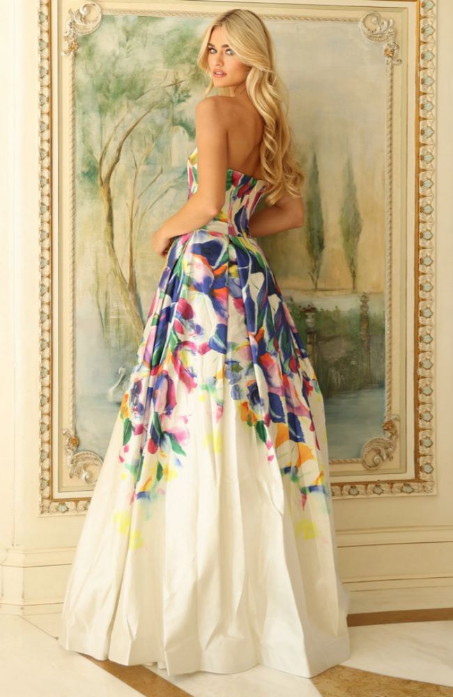 Strapless Floral Ball Gown