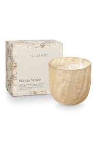 Winter White Large Boxed Crackle Glass Candle