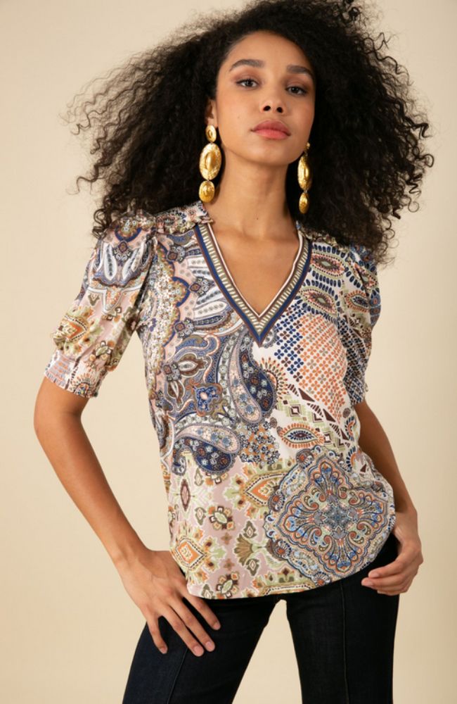 Frances SS V Neck Top