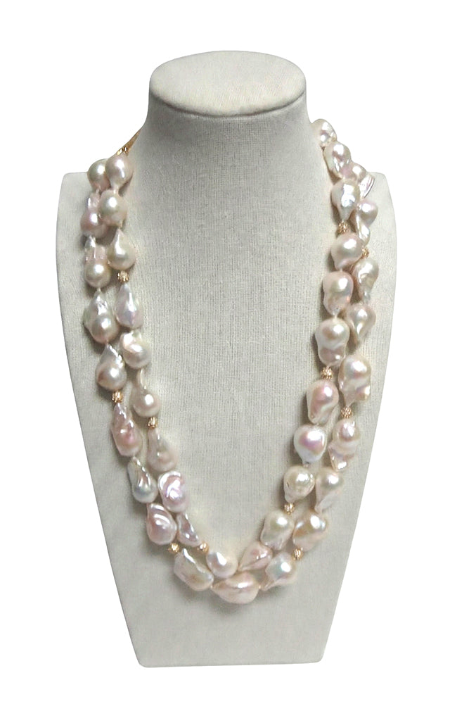 2 Strand Whtie Baroque Pearl Necklace