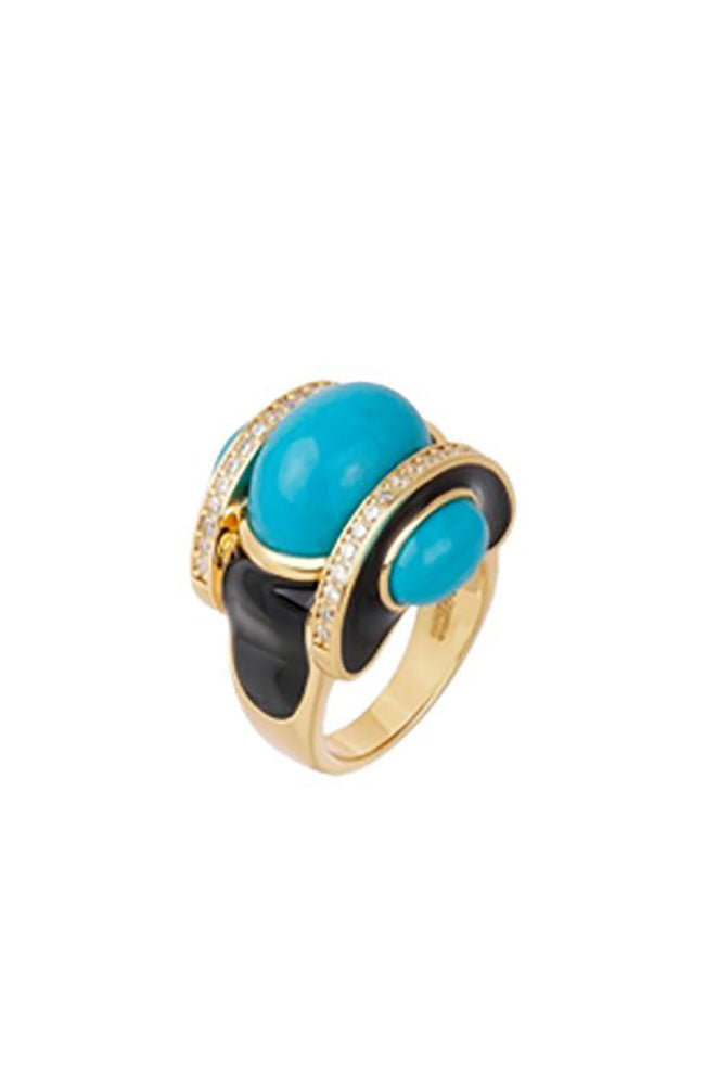 Sacred Fire Ring Turquoise Black Sz7