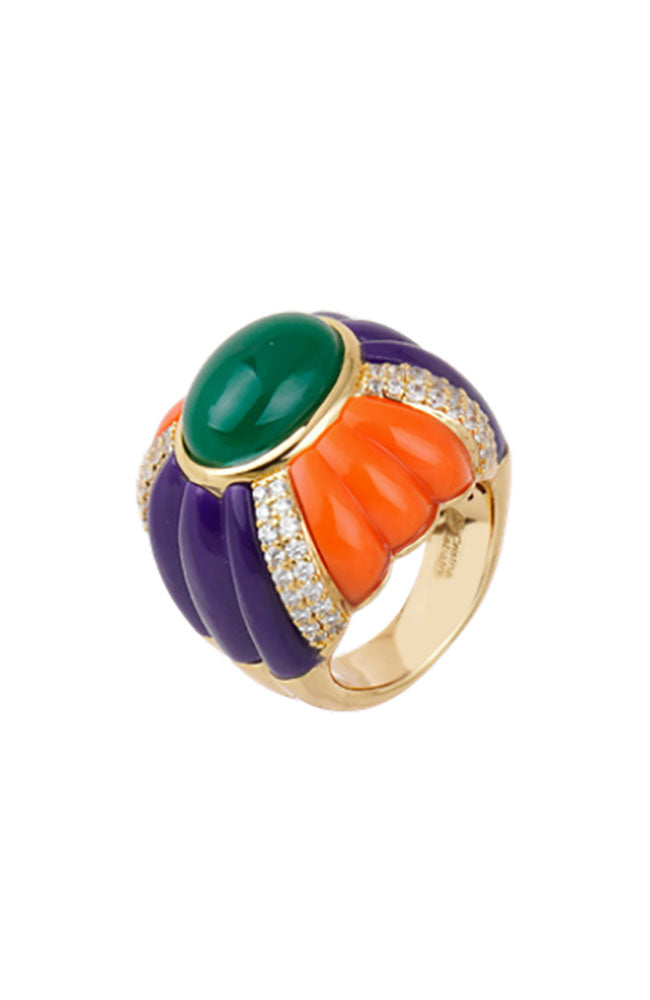 Machu Picchu Ring Blue,Coral,Green Sz 8