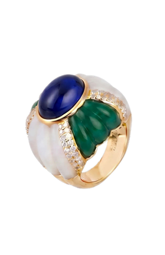 Machu Picchu Ring Green,White,Blue Sz 8