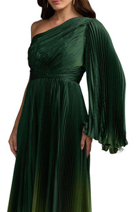 Pleated Long Flare Sleeve Gown