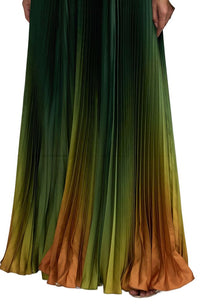 Pleated Long Flare Sleeve Gown