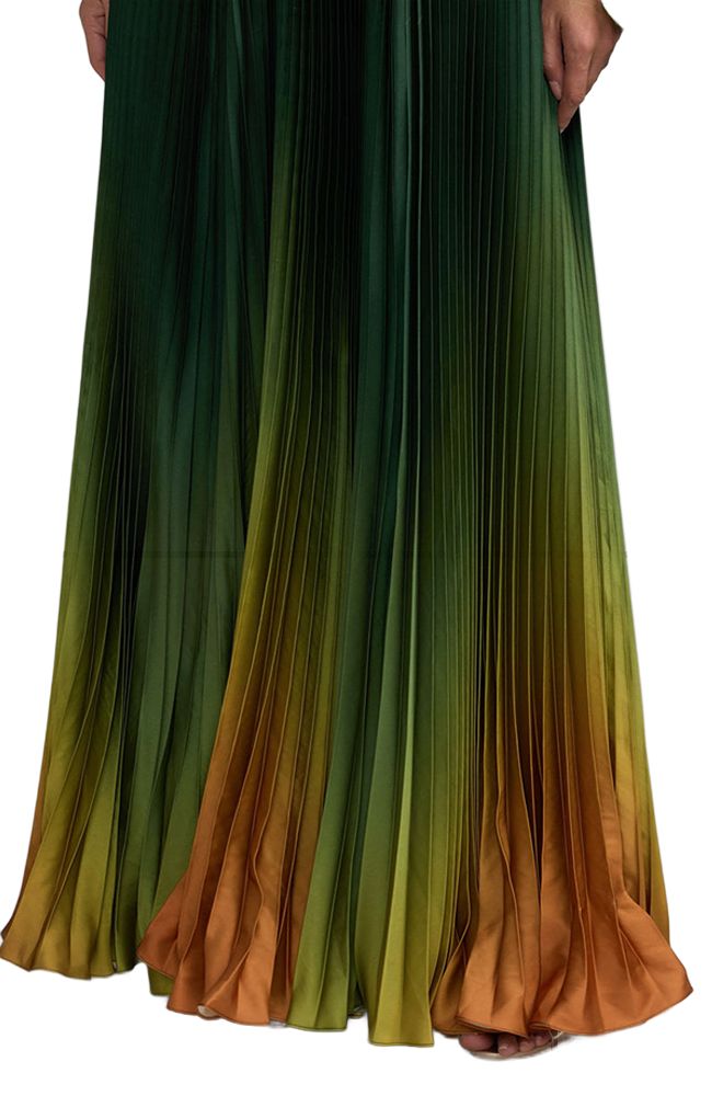 Pleated Long Flare Sleeve Gown