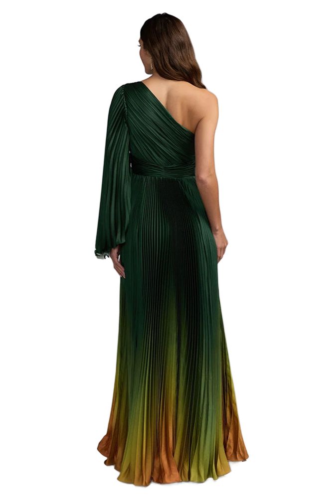 Pleated Long Flare Sleeve Gown