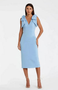 Bow Strap Crepe Midi Dress