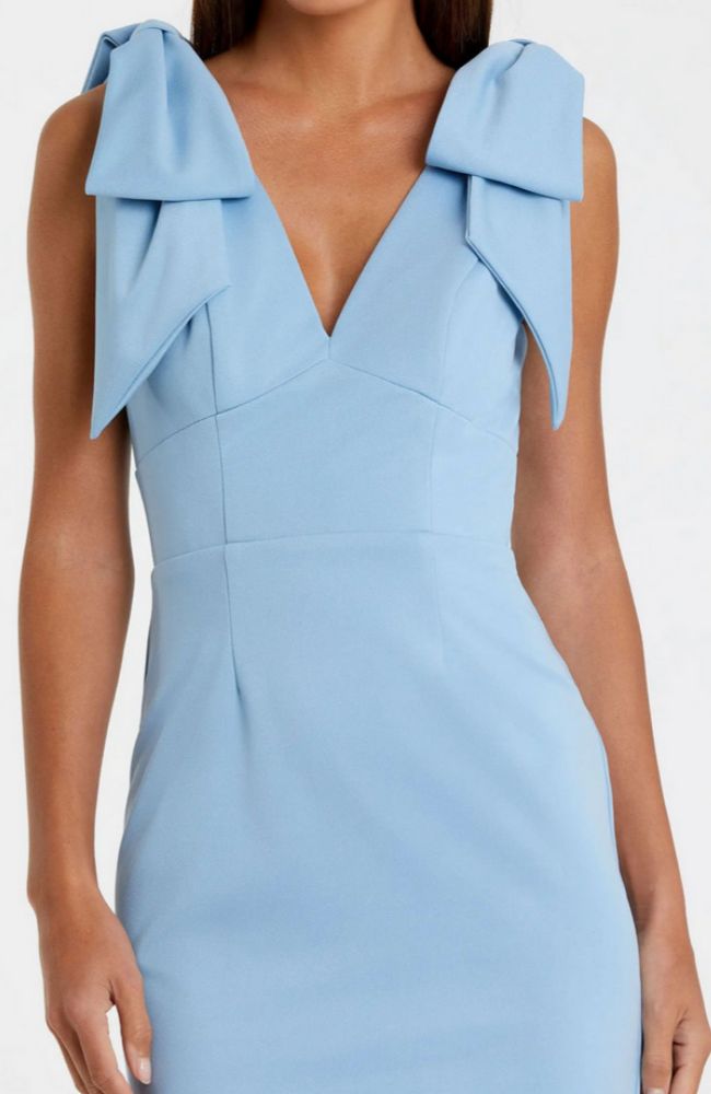 Bow Strap Crepe Midi Dress