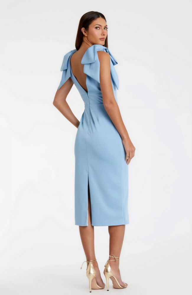 Bow Strap Crepe Midi Dress