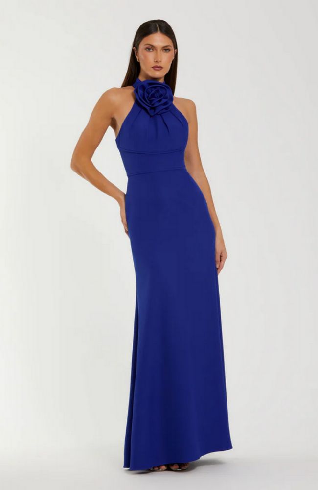 Flower Halter Neck Column Gown