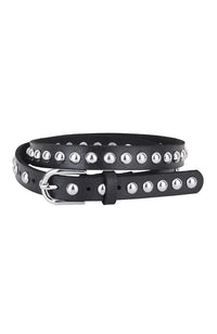 Skinny Round Studded Leather Belt