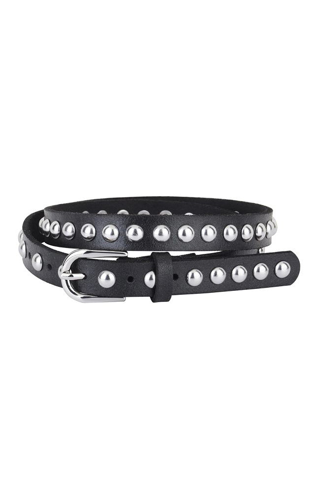 Skinny Round Studded Leather Belt