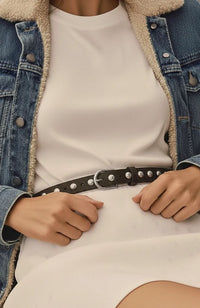 Skinny Round Studded Leather Belt