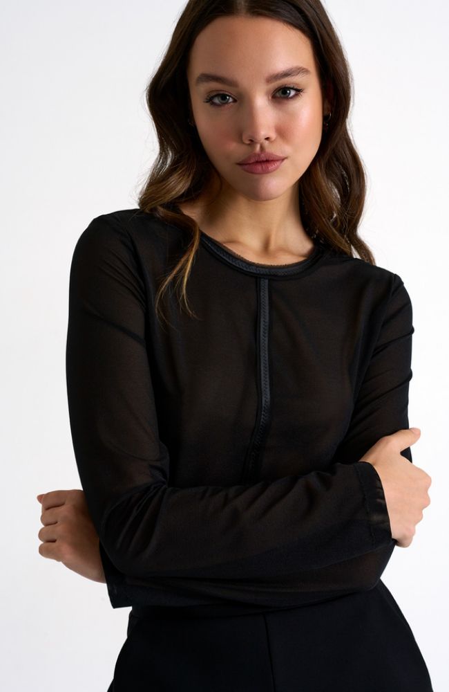 Long Sleeve Mesh Top in Caviar