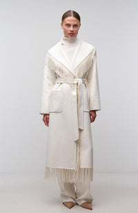 Carrie Fringe Robe Coat in Frost