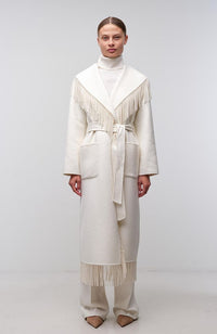 Carrie Fringe Robe Coat in Frost