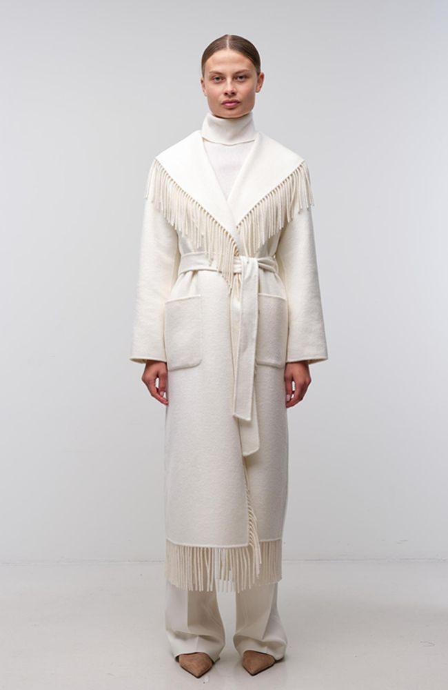 Carrie Fringe Robe Coat in Frost