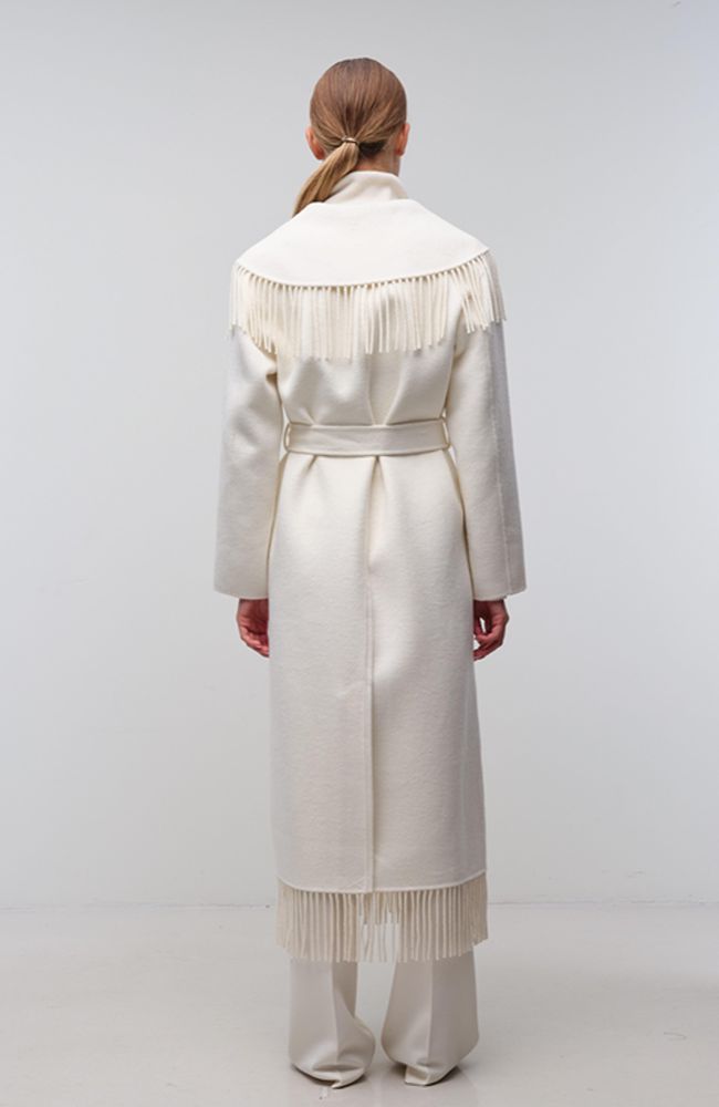 Carrie Fringe Robe Coat in Frost