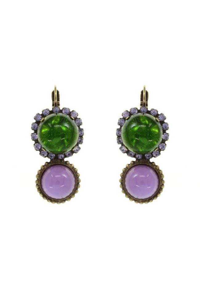 2 Circle Green Purple Earrings