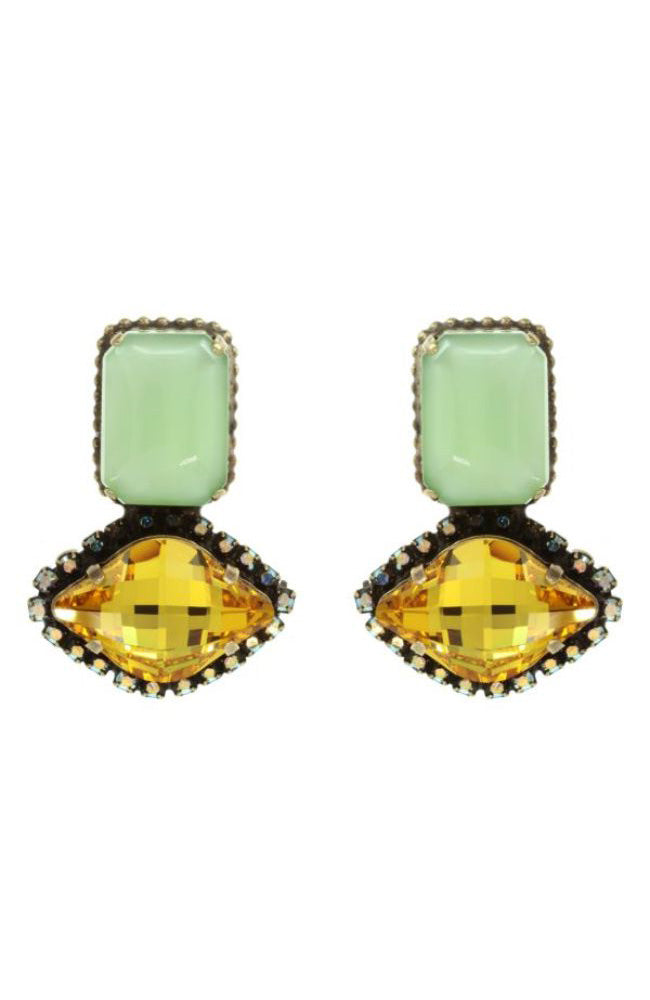 2 Stone Aqua Yellow Earrings
