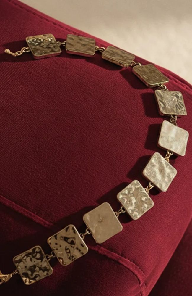 Hammered Gold Square Chain Belt