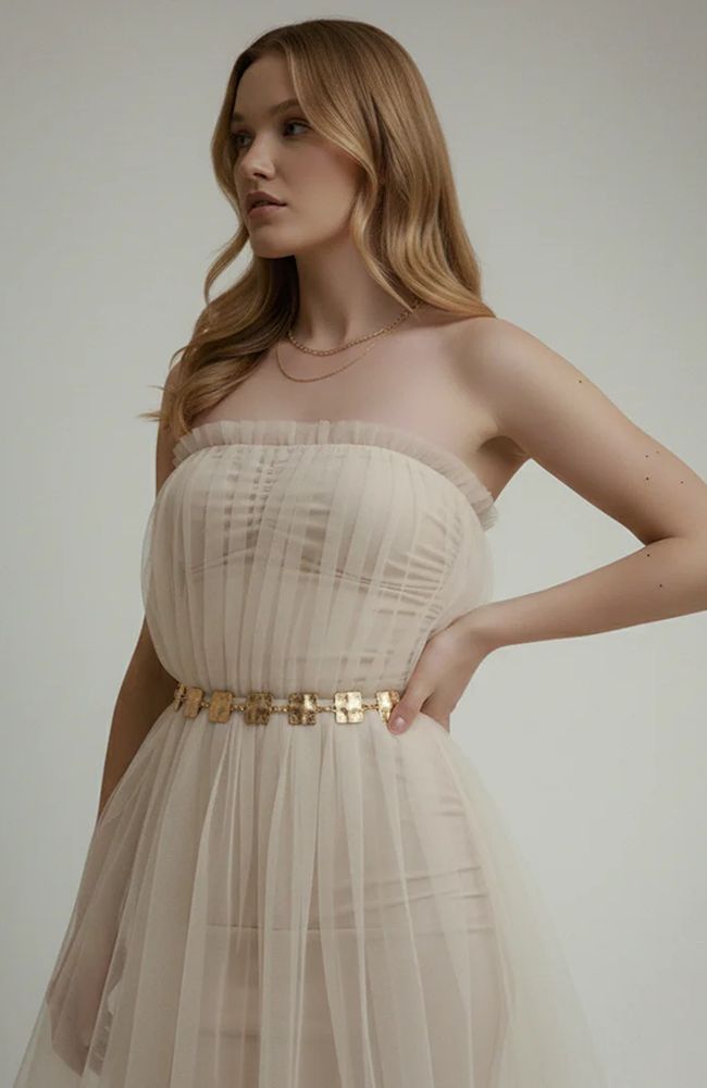 Hammered Gold Square Chain Belt