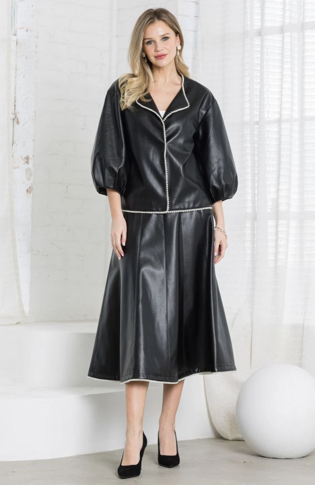 Jessa Leather Skirt with Pearl