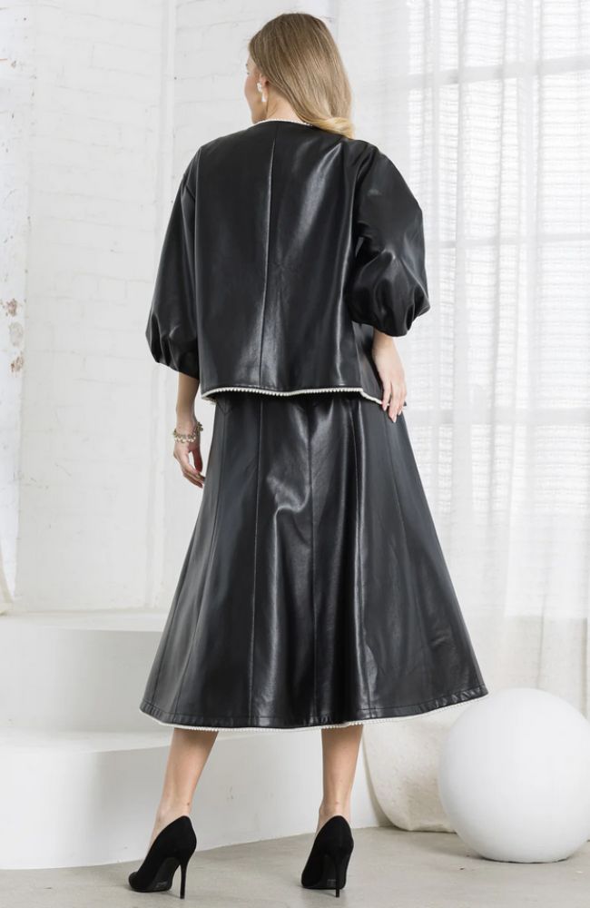 Jessa Leather Skirt with Pearl