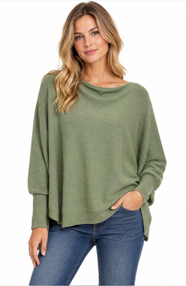 Ribbed Cuff Asymmetrical Sweater