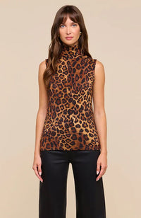Ceci Sleeveless Turtleneck Leopard