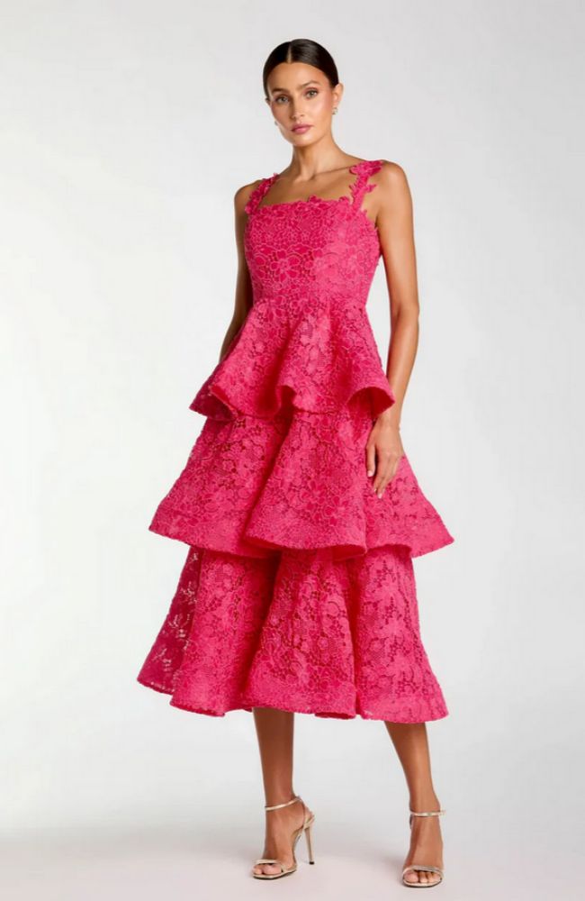 Lace Square Neck Midi Dress