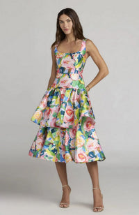 Floral Mikado Ruffle Midi Dress