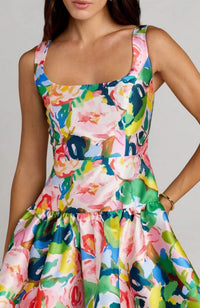 Floral Mikado Ruffle Midi Dress