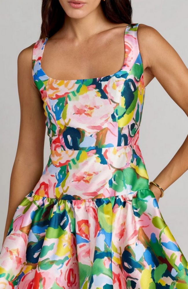 Floral Mikado Ruffle Midi Dress