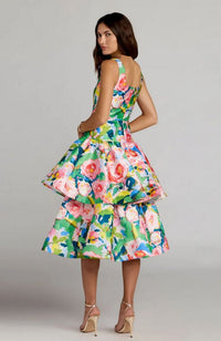 Floral Mikado Ruffle Midi Dress