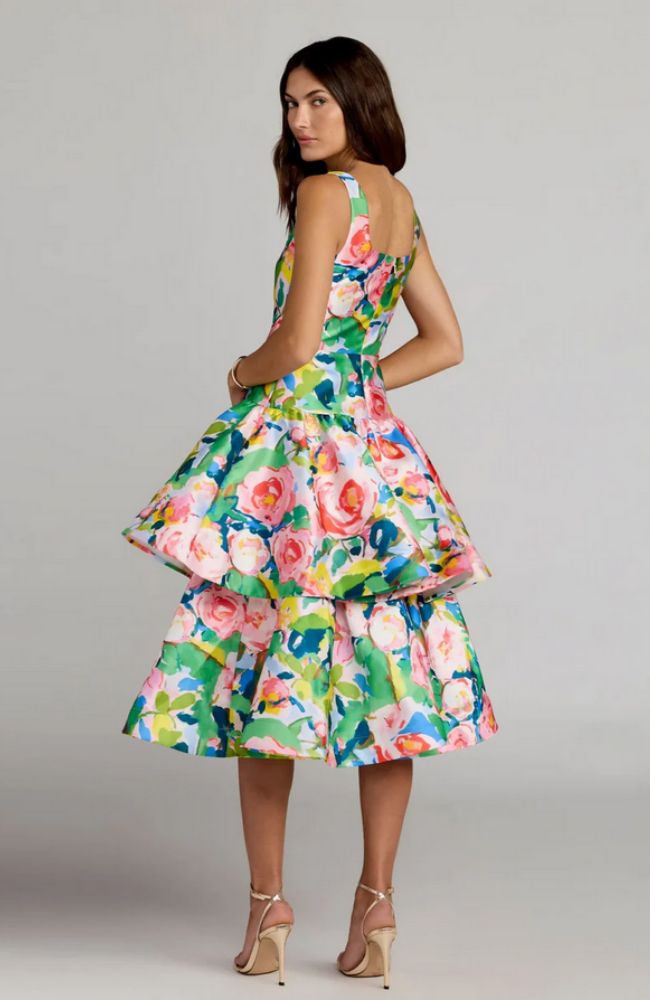 Floral Mikado Ruffle Midi Dress