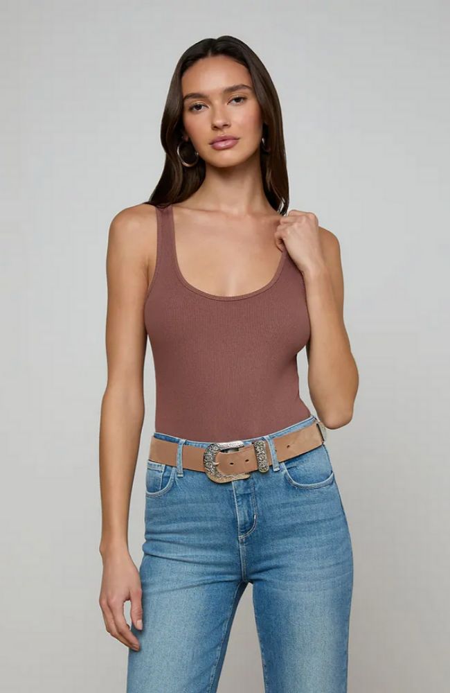 Nica Scoop Nk Tank Bodysuit in Cardamom