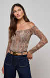 Peonie Off Shoulder Bodysuit in Valencia Leopard